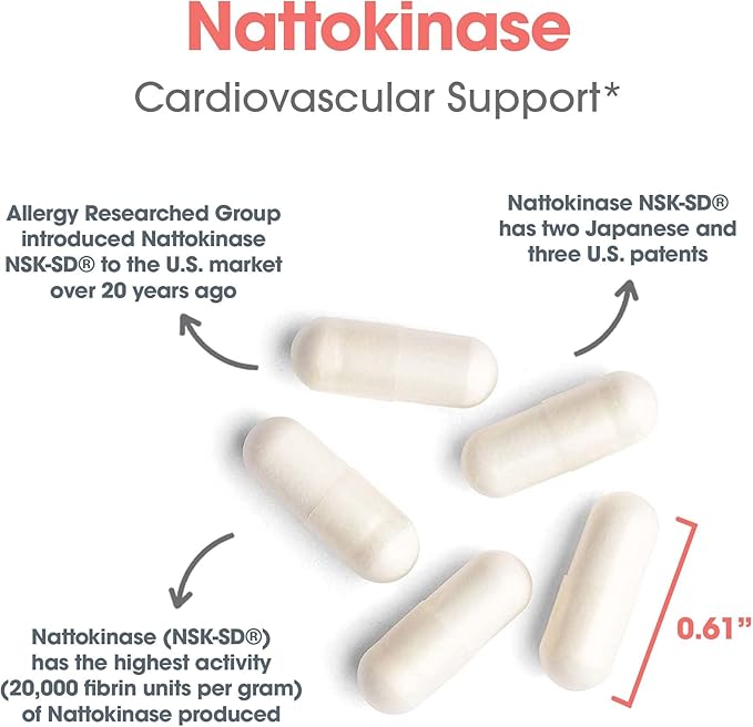 Allergy Research Group ARG Nattokinase 50 mg - Supplement to Support Healthy Circulation - Delivers 50 mg Nattokinase NSK-SD from Fermented Soybeans per Serving - 150 Servings - 300 Capsules