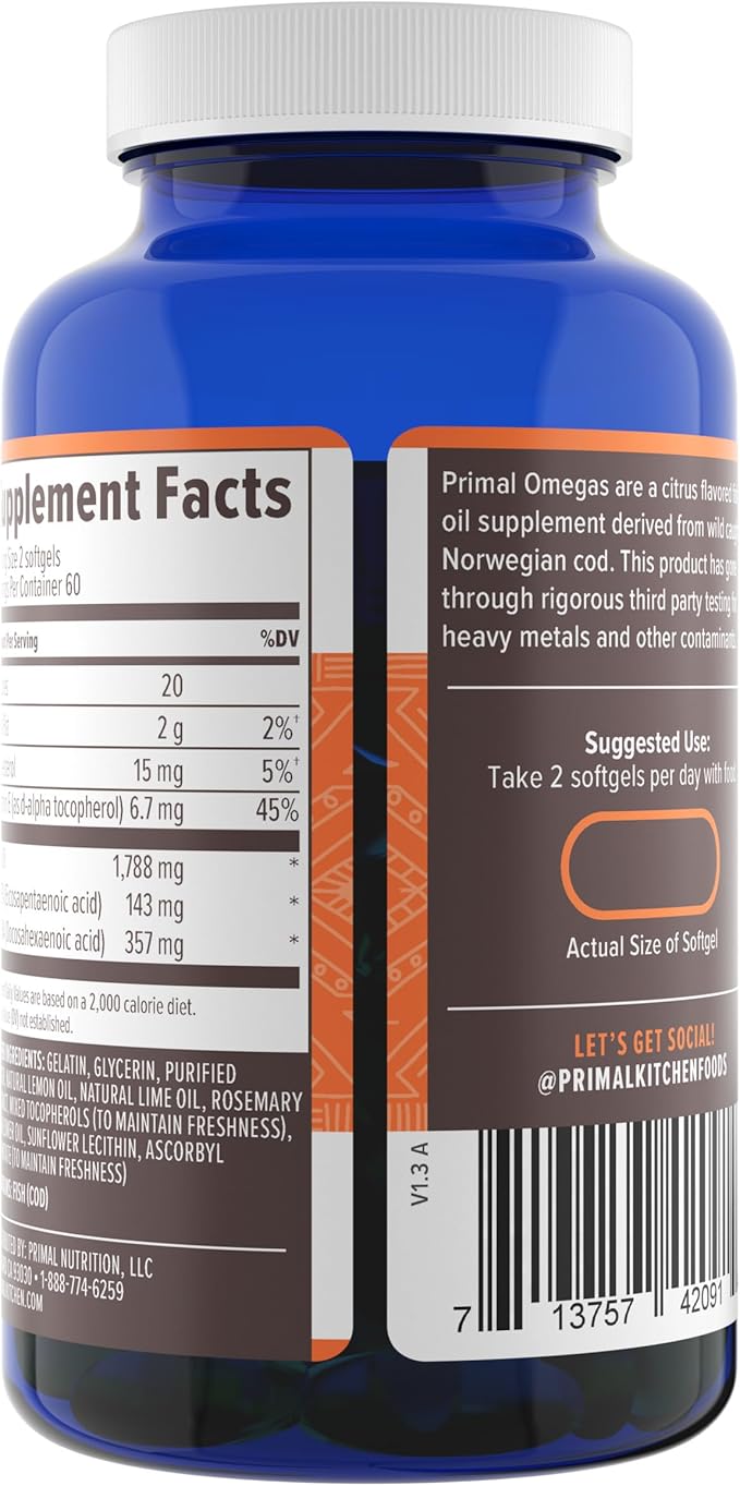 Primal Blueprint Primal Omegas Omega-3 Fatty Acid Daily Supplement 120 Count