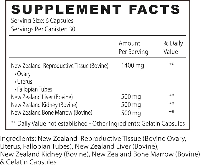 Her Power Female Enhancement Capsules 2900mg Per Serving (180 Count) | Freeze-Dried Female Reproductive Tissue Liver Kidney &amp Bone Marrow | 100% Grass-Fed New Zealand Sourced
