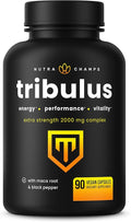 NutraChamps Tribulus Terrestris for Men 2000mg Supplement Booster for Energy Vitality Stamina &amp Performance Extra Strength Saponins 90 Vegan Capsules