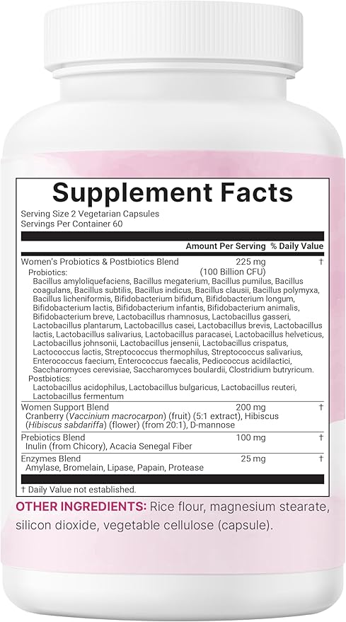 Micro Ingredients Probiotics for Women 100 Billion CFU with Prebiotics 120 Veggie Capsules | pH Balance Urinary Tract Vaginal &amp Gut Health Support* | 40 Strains with Cranberry D-Mannose &amp