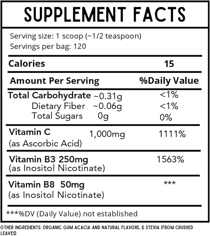 Kids Defense Powder | New Formula Improved Flavor | Orthomolecular Dose of 1000 mg Vitamin C and 250 mg B3 | Pure Corn Free &amp GMO-Free | Fruit Punch Flavor | 120 Servings