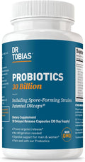 Dr. Tobias Probiotics 30 Billion 10 Strains 30 Billion CFU's Targeted Release Probiotics for Women &amp Men Supports Digestive Health Shelf-Stable Non-GMO 30 Capsules 30 Servings