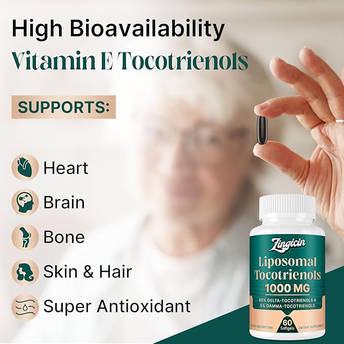 Vitamin E Tocotrienols - Liposomal Vitamin E Oil 1000mg Highly Absorbable Delta Tocotrienol and Gamma Tocotrienol 60 Softgels