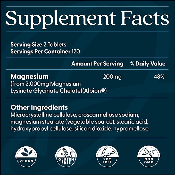 Doctor's Best High Absorption Magnesium Glycinate Lysinate Supplement for Sleep Support - Chelated Magnesium Tablets for Women &amp Men 200mg per Serving Supports Calm &amp Relaxation Vegan - 240