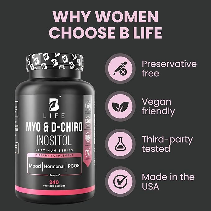 Myo-Inositol &amp D-Chiro Inositol 40:1 for Women | I Inositol Supplement for Women | Hormone Balance Fertility &amp Cycle | Vitamin B8 Insulin &amp Flo Ovarian Support | 240 Caps
