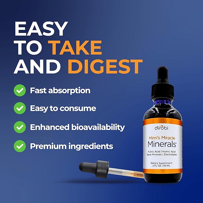 Mimi's Miracle Minerals Fulvic Acid Humic Acid - Trace Mineral Supplement 70 Ionic Minerals - Organic Plant Derived Liquid (2 oz Refill 60 Day Supply)