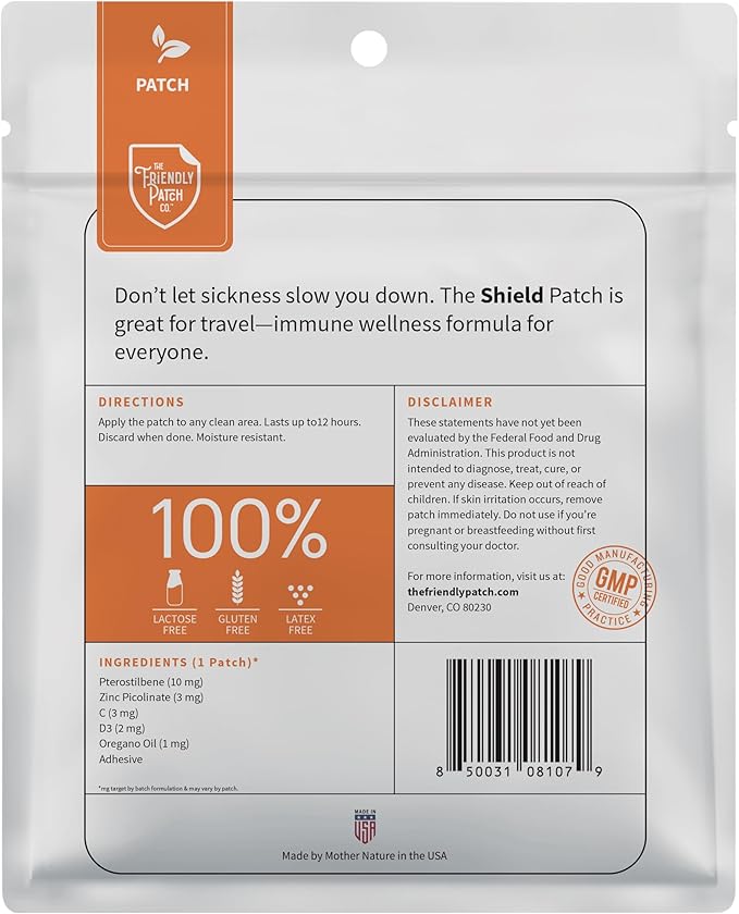 The Friendly Patch Shield Immunity Support Patch | Wearable Immune Boosters for Adults with Vitamin D3 C and Zinc | 28 Immunity Boost Patches