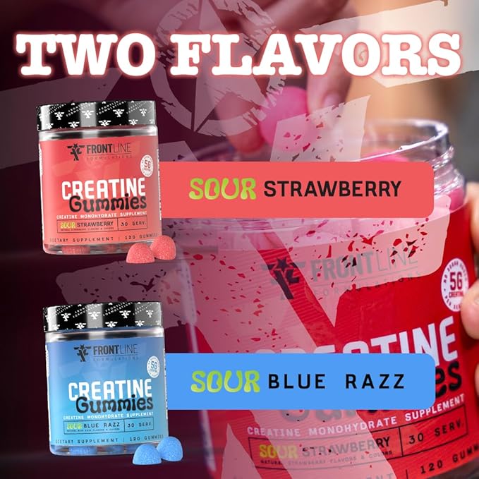 Creatine Monohydrate Gummies 5g Creatine per Serving Sugar-Free Creatine Supplement for Strength Lean Muscle &amp Cognitive Support Sour Blue Razz 120 Gummies
