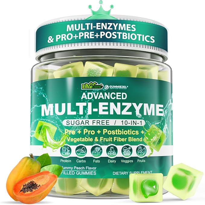 Digestive Enzymes Gummies for Women &amp Men Multi-Enzymes with 90Billion CFU Probiotics and Prebiotics &amp Postbiotic Vegetable &amp Fruit Fiber Blend Super Enzymes for Digestive &amp Gut Hea