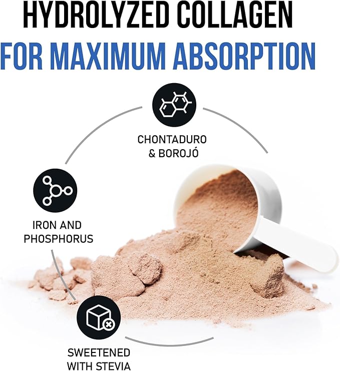 VITASEI Hydrolyzed Collagen Powder for Men - BCAA Enriched with Borojo &amp Chontaduro - Protein Powder Supplement for Enhanced Workouts Muscle Energy - Zero Sugar &amp Chocolate Flavored - 21 oz