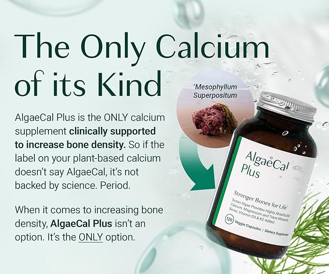 ALGAECAL Bone Builder Pack - Plant Based Calcium Supplement &amp Strontium - Organic Calcium 750mg with Vitamin D3 1600 IU Vitamin K2 Magnesium 16 Nutrients for Bone Health &amp Density (3-Month