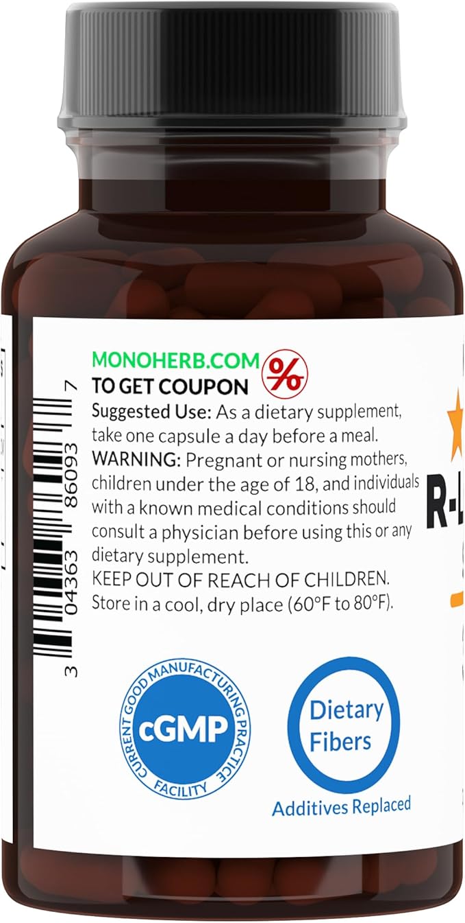 MONOHERB R-Lipoic Acid 300 mg - 90 Vegetarian Capsules - Stabilized R-Alpha-Lipoic Acid