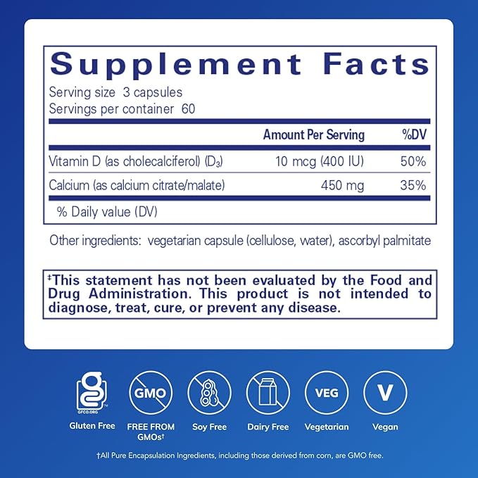 Pure Encapsulations Calcium with Vitamin D3 | Dietary Supplement to Support Bone Colon and Cardiovascular Health* | 180 Capsules
