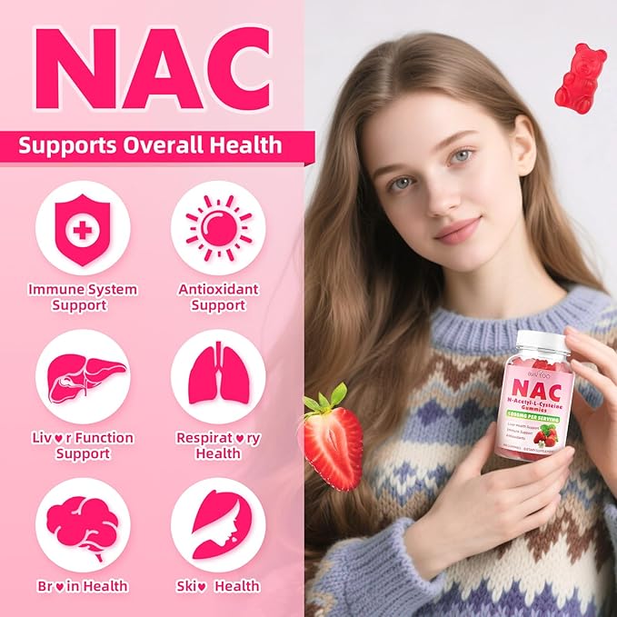 2 Pack Sugar-Free 1000mg NAC Gummies N-Acetyl Cysteine Supplement for Antioxidants &amp Immune Support 120 Vegan Gummies