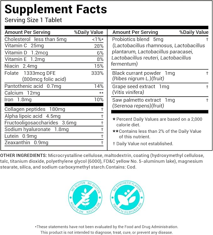 DrBioCare Collagen Peptides for Women Beauty Vitamin &amp Mineral SupplementContains Vitamin D3 Probiotics for Women &amp Collagen PeptidesVitamin B ComplexVitamin E 180 Tablets