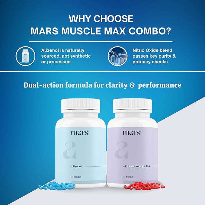 mars by GHC Muscle Max Combo | Alizenol &amp Nitric Oxide Capsules | Strength &amp Wellness Support | Pack of 1 | 120 Capsules
