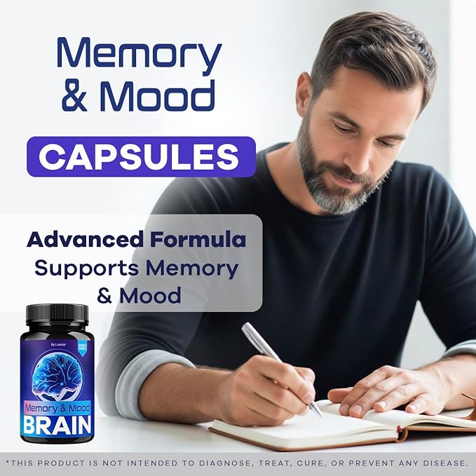 (2 Pack) Memory Mood and Brain Capsules - Official Daily Support Brain Health Supplement Pills Advanced Formula Memory &amp Mood Brain &amp Memory Focus Reviews 120 Capsules for 2 Months