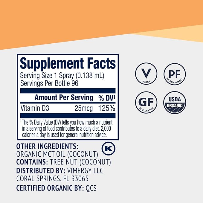 Vimergy Vegan D3 – Benefits Immune Function* – USDA Certified Organic Vegan Gluten-Free – 1000IU/Servings 96 Servings