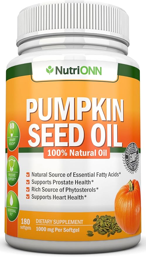 Pumpkin Seed Oil - 1000MG - 180 Softgels - Cold-Pressed Natural Pumpkin Seed Oil - Natural Source of Essential Fatty Acids - Great for Hair Growth Prostate Health and GI Tract