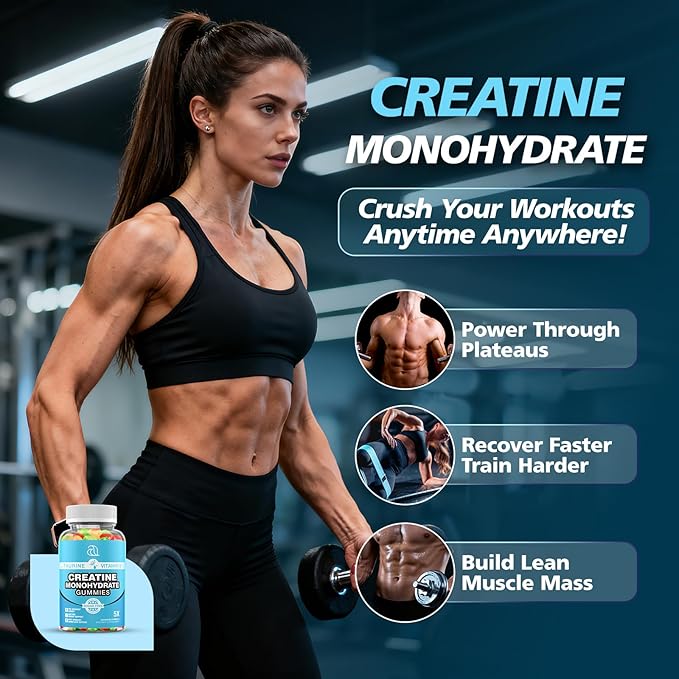 Creatine Gummies for Women &amp Men - Creatine Monohydrate Gummies Tasty Chewable Supplement Muscle Support &amp Energy Boost (2 Pack)