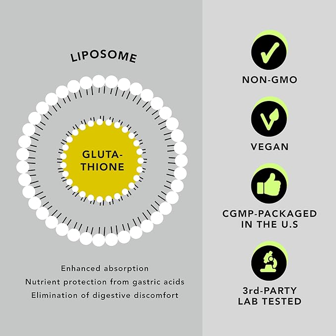 AMANDEAN Liposomal Glutathione Supplement. Liquid Reduced Setria 500mg. Immune Cellular &amp Skin Health Liver Detox. Non-GMO Sunflower Lecithin Phosphatidylcholine. Soy-Free (Packaging May Vary)