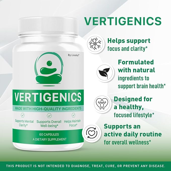 Vertigenics Supplement Capsules Vertigenics Review Vertigenics Advanced Formula Brain Health Support Vertigenics Pills All Natural Formula 60 Capsules for 1 Month
