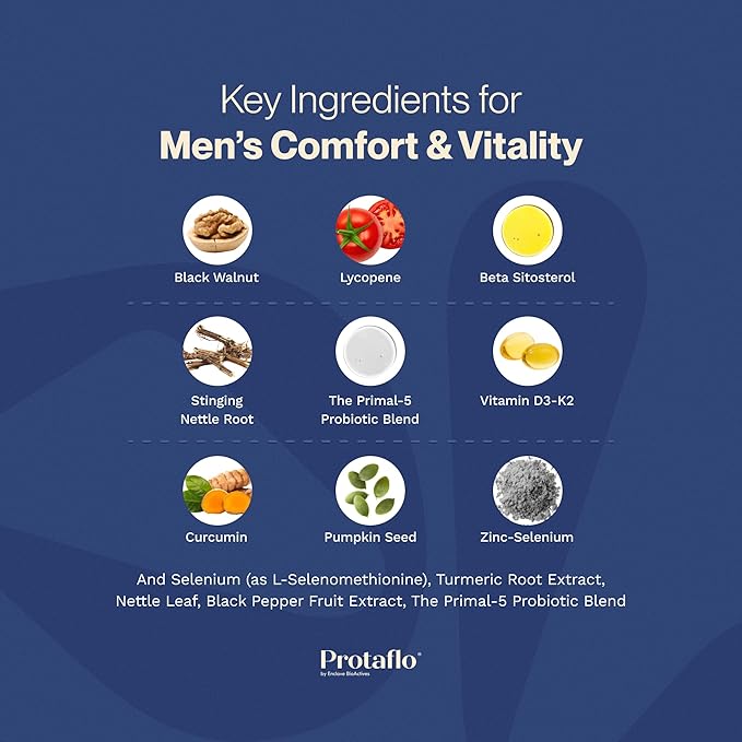 Prostate Supplements for Men 4 Pack - Supports Urinary Flow &amp Bladder Control | Probiotics + Black Walnut Nettle Turmeric Lycopene Pumpkin Seed Vitamin D3 &amp K2 Zinc + Selenium 60 Caps