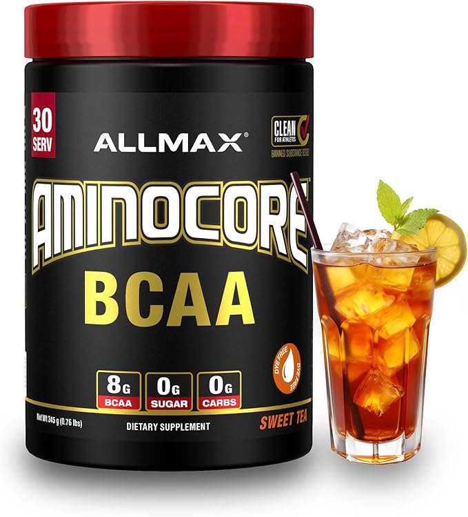 ALLMAX AMINOCORE BCAA Powder for Workout Muscle Recovery &amp Increased Endurance - Sugar Free No Fillers 8.18 Grams Bcaas Amino Acids B Vitamins for Women and Men - 30 Servings | Sweet Tea 345g