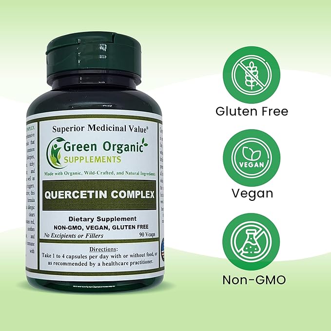 Green Organic Supplements' Quercetin Complex 90 VCaps High Absorbable Non-GMO Gluten-Free | Supports Health and Immune System