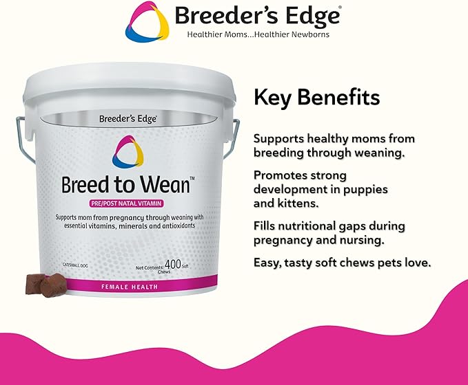 Breeder's Edge Breed to Wean Prenatal and Postnatal Multivitamin for Dogs &amp Cats Supports Pregnant &amp Nursing Moms Supplement Provides Antioxidants Vitamins &amp Minerals 400ct for Cats &
