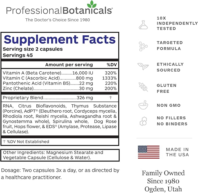 Zinc Immune Support Supplement with Vitamin C Beta Carotene and Citrus Bioflavanoids Antioxidant Immune Support - 90 Vegetarian Capsules