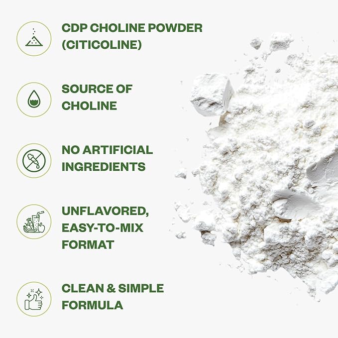Purisure CDP Choline Powder 50g CDP Choline Supplements That Support Attention Focus and Energy Citicoline Powder for Cognitive Function Increases Motivation and Productivity 200 Servings