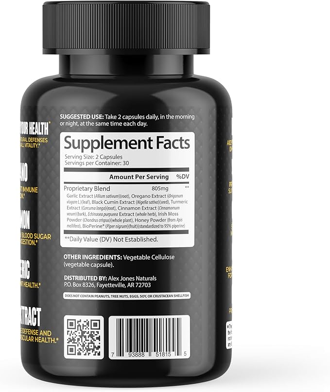 Atomic Defense – Natural Health Defense Formula - Organic Seamoss Capsules w/Cumin Extract Turmeric &amp Honey Powder – Plant-Based Herbal Supplements for Immune Support – 60 Count