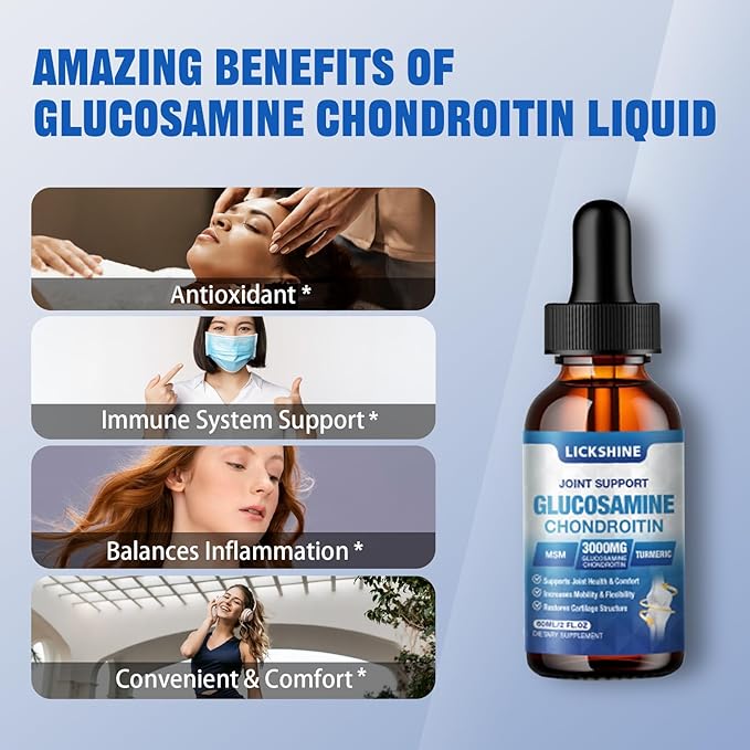 2 Pack Glucosamine Chondroitin MSM Liquid Drops - Extra Strength Joint Support Supplement for Adults with Quercetin Boswelia Bromelain Hyaluronic Acid Antioxidant Immune Support (4 Fl oz)