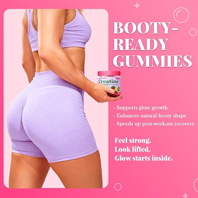Creatine for Women Creatine Monohydrate Gummies with Collagen Vitamin D3 &amp Calcium for Muscles Booty &amp Energy Flavored Sugar Free Creatine Gummies Post &amp Pre Workout Supplements for Wo
