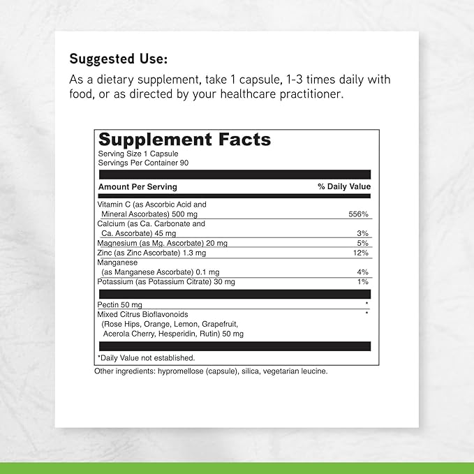 DAVINCI Labs Poten-C 500 - Dietary Supplement to Support Immune System Function &amp Collagen Health* - with Vitamin C Calcium Magnesium Potassium and More - Vegetarian - Gluten-Free - 90 Tablets