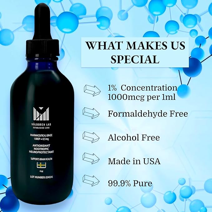 Methylene Blue Pharmaceutical Grade Bundle - 2 oz &amp 4 oz Bottles - USP Grade - Made in USA - Third-Party Tested Formaldehyde &amp Alcohol-Free - Brain Health Supplement - Methylene 1% Drops for
