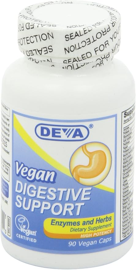 DEVA Vegan Vitamins Digestive Enzymes Plus Supplement - A Unique Blend of Enzymes &amp Herbs - 90 Capsules 1-Pack