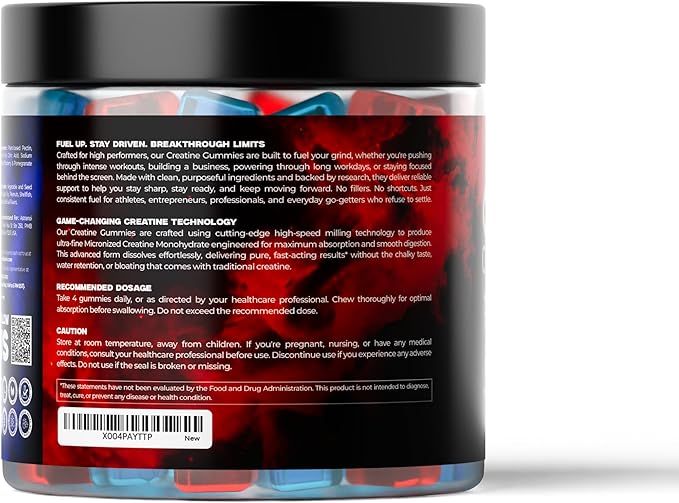 Creatine Monohydrate Gummies - Blueberry &amp Pomegranate Creatine for Women and Men - Supplement Supports Muscle Gain Energy Pre and Post Workout Focus &amp Cognition Recovery