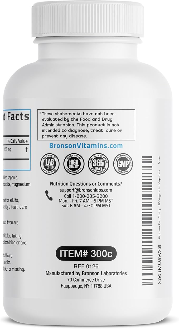 Bronson Tart Cherry Maximum Strength 180 Vegetarian Capsules (90 Servings)