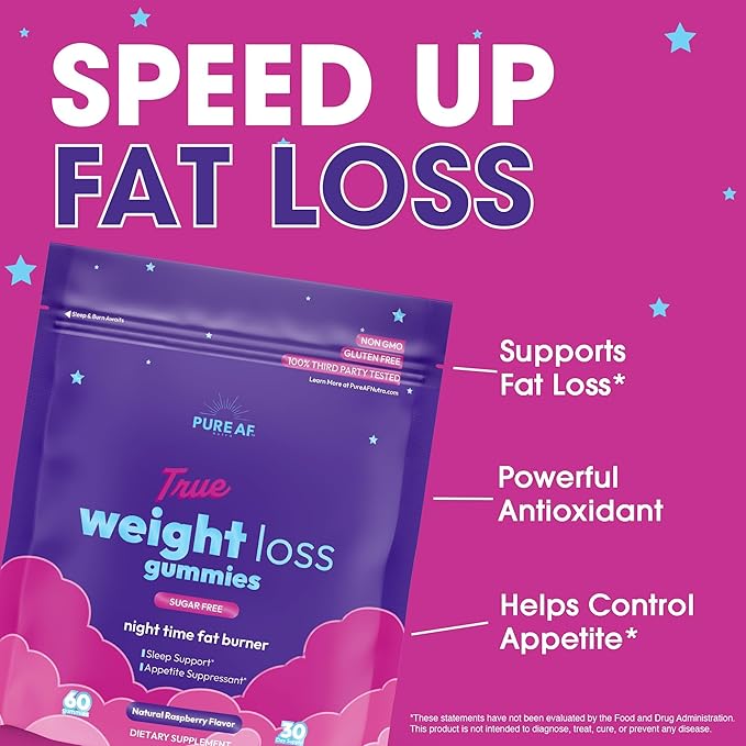 Night Time Fat Burner Gummies Sleep Supplement &amp Weight Loss | Skinny Vitamin | Appetite Suppressant &amp Metabolism Booster | Nighttime Diet Gummies for Women &amp Men