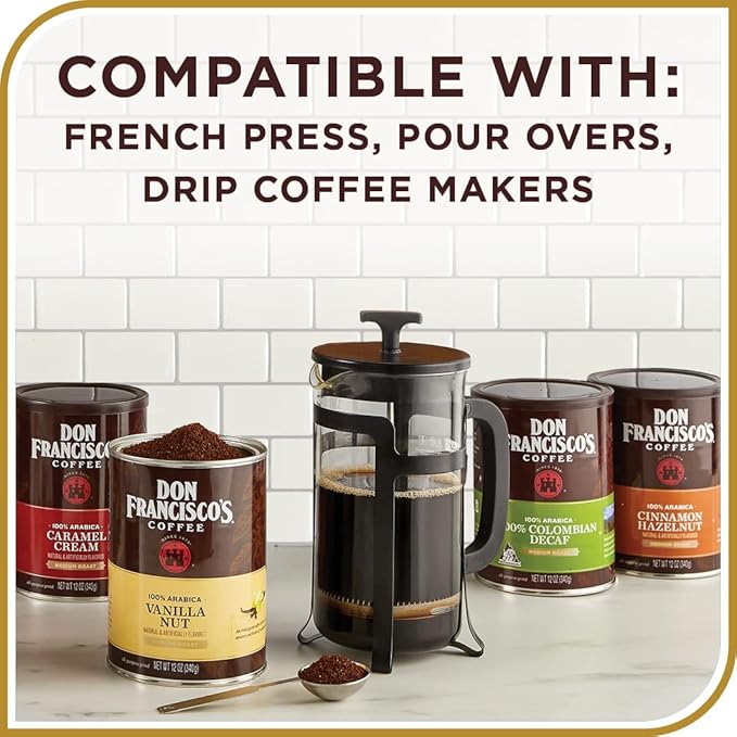 Don Francisco's Premium 100% Colombia Supremo Ground Coffee – RichAromatic Medium Roast with 100% Arabica BeansFloral Notes &amp Winey FlavorRecyclable 12 oz Cans(Pack of 6)