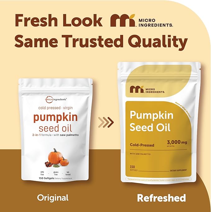 Micro Ingredients Pumpkin Seed Oil with Saw Palmetto 150 Softgels | Cold Pressed Pure Virgin Oil Essential Fatty Acids &amp Phytosterols | Natural Herbal Supplement | Non-GMO
