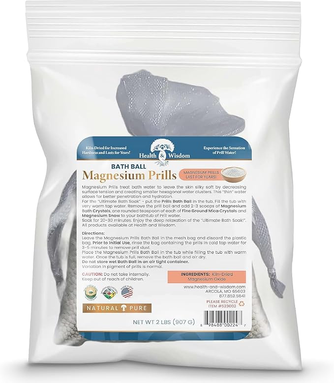 Health and Wisdom Magnesium Prills – Kiln-Dried Magnesium Oxide Beads for Structured “Thin” Water – Long-Lasting Reusable NSF/ANSI Certified – Use for Drinking Cooking Bathing &amp Laundry - 32 o