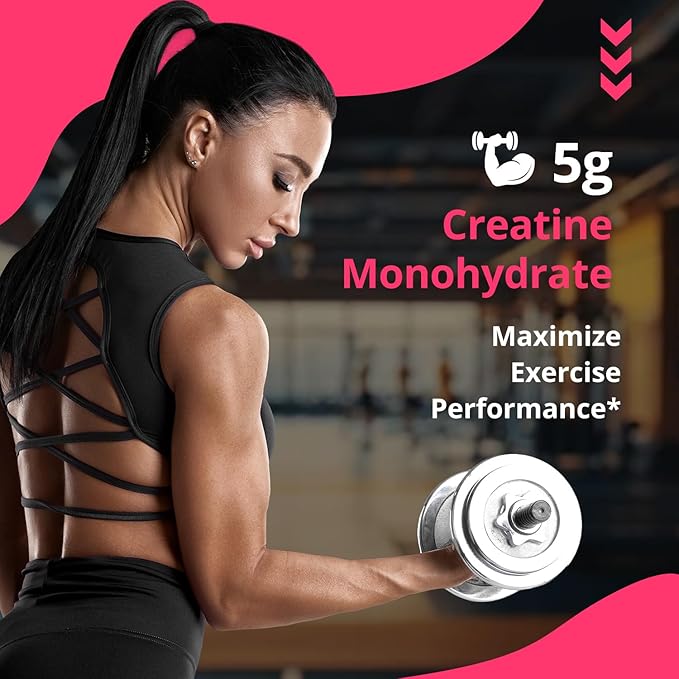 Creatine for Women | 5g Creatine Monohydrate + 4g Collagen Peptides Complex Creatine Powder | Sugar-Free Gluten-Free Non-GMO Easily Soluble | Raspberry 30 Servings