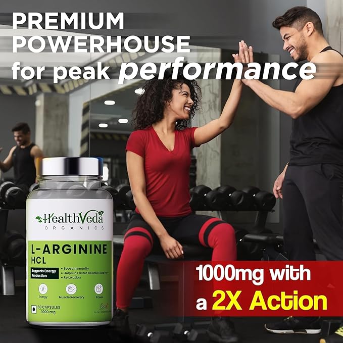 L-Arginine 1000 mg with Chromium Picolinate | 60 Veg Capsules | Good for Muscle Growth Stamina Recovery Immune Booster &amp Energy | for Both Men &amp Women