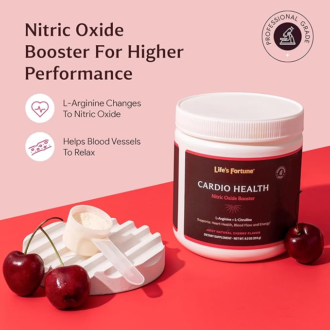 Life's Fortune 5000mg L- Arginine Supplement Powder &amp 1000mg L-Citrulline High Potency Nitric Oxide Health Booster Endurance Workout Performance Natural Cherry Flavor (20 Servings)
