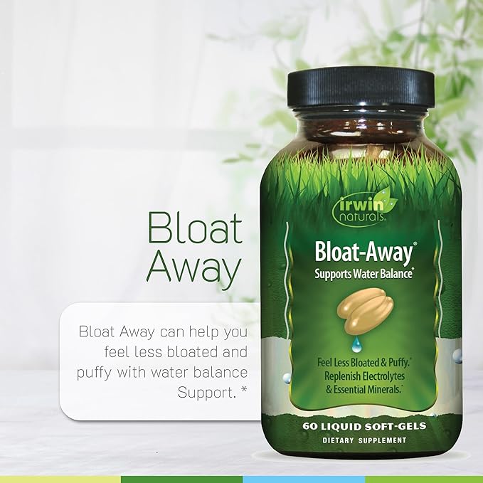 Irwin Naturals Bloat-Away - Water Balance Support - Replenish Electrolytes &amp Essential Minerals - 60 Liquid Soft-Gels
