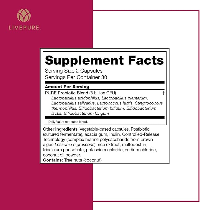 PURE Probiotic Controlled-Release Technology | 60 Vegan Capsules | Dietary Supplement for Immune &amp Digestive Support | Ideal for Men Women &amp Kids | Promotes Nutrient Absorption